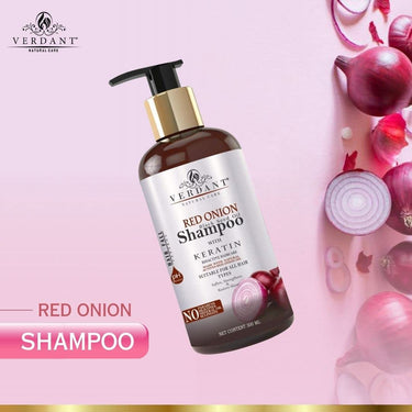 Verdant Natural Care Red Onion Shampoo for Hair Growth | With Black Seed Oil Extract, Keratin & Pro-Vitamin B5 | Onion Shampoo for Hair Fall Control | Onion Shampoo for Hair Fall | Anti Fall Hair Shampoo for Women & Men | Red Onion Hair Shampoo - No Parab